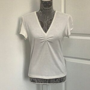 Cue White Fitted Ruched Cap Sleeve Tee, SizeL